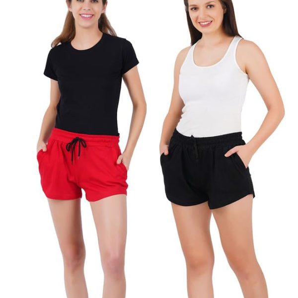 Blacktail Women's Mid Rise Elastic Waist Regular Fit Comfy Breathable Cotton Printed Summer Shorts Combo (Multicolor)-Pack of 1 and 2