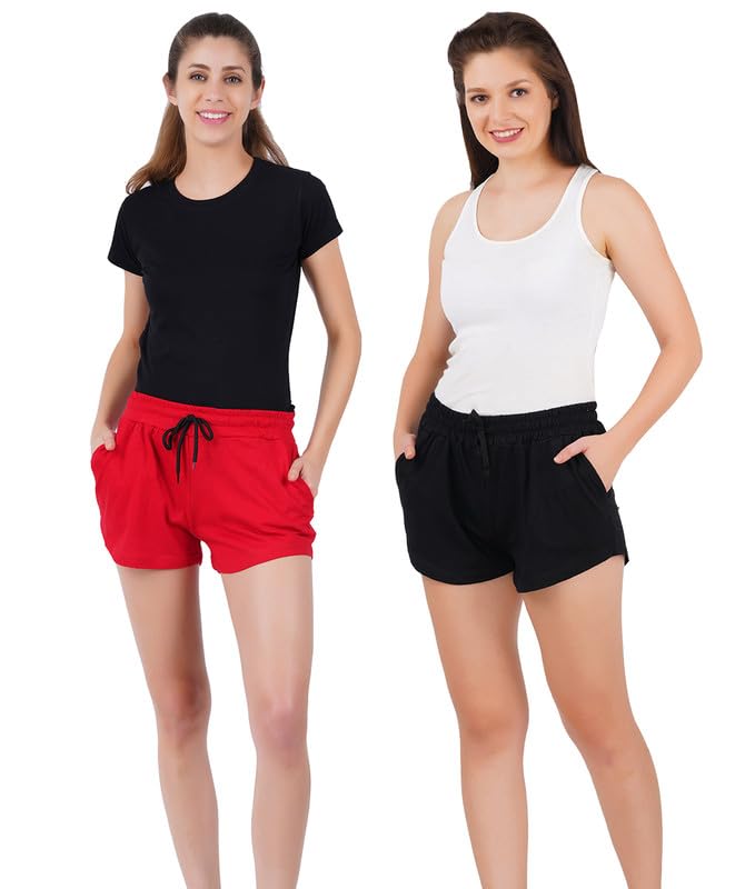 Blacktail Women's Mid Rise Elastic Waist Regular Fit Comfy Breathable Cotton Printed Summer Shorts Combo (Multicolor)-Pack of 1 and 2