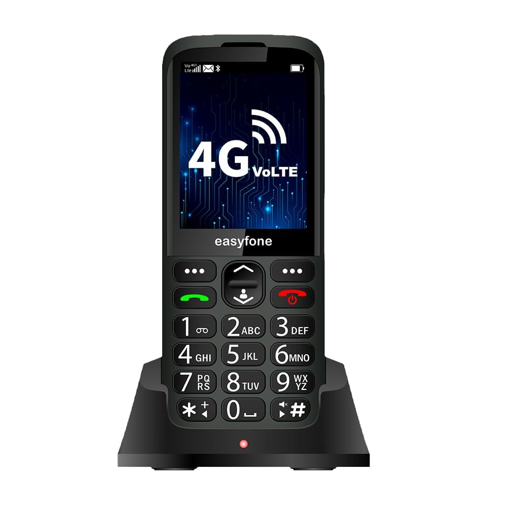 easyfone Elite 4G Phone for Seniors | 2.8" Big Screen | Loud Sound | Big & Talking Buttons | Dock Charger | SOS | Photo Speed Dial | Remote App Setup by Caregivers | USB-C | FM | Customizable Menu