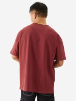 The Souled Store No Social Battery Men and Boys Short Sleeve Round Neck Maroon Graphic Printed Cotton Oversized T-Shirts - Image 4