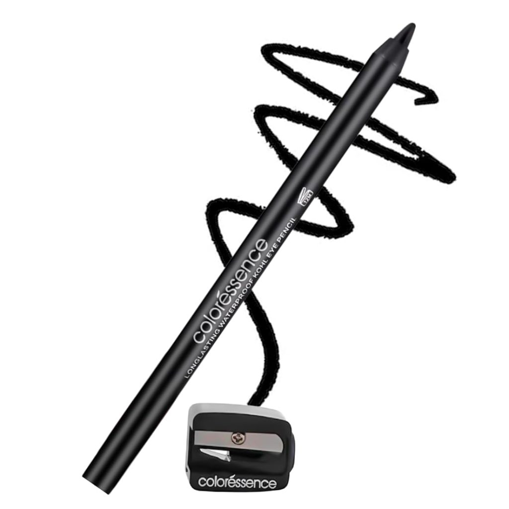 COLORESSENCE HD Kohl Pencil Eye Definer Waterproof Lightweight Charcoal Long Lasting Smudge proof Kajal with Free Sharpener - Black