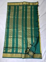 GK classic Lightweight Cotton Silk Saree | Women's Pure Kalyani Cotton Silk Saree with Zari Border and Blouse Piece (Lemon Green & Dark Green) Cotton Saree For Women Pack of 1 - Image 5