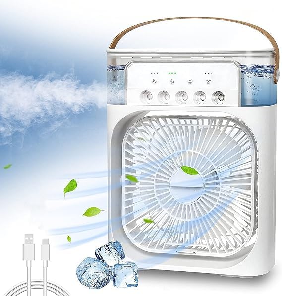 Drumstone 【15 Years Warranty Transform your environment with the White Portable Air Conditioner Fan. Perfect forr offices, and kitchens, this USB-powered mini AC a desk fan and mini cooler_Multicolor