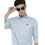 The Indian Garage Co Men's Cotton Slim Fit Striped Full Sleeves Cutaway Collar Casual Shirt