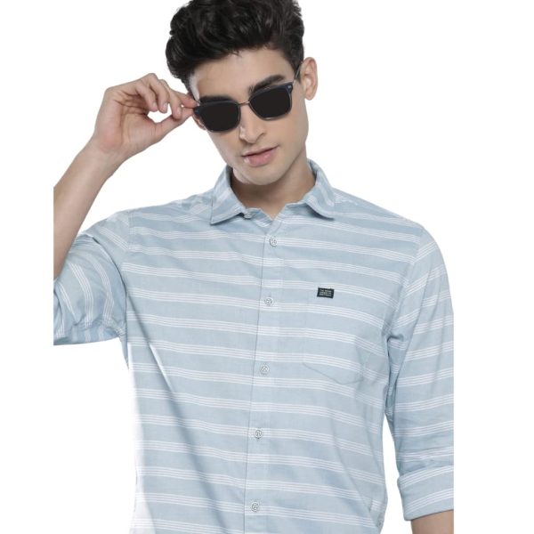 The Indian Garage Co Men's Cotton Slim Fit Striped Full Sleeves Cutaway Collar Casual Shirt