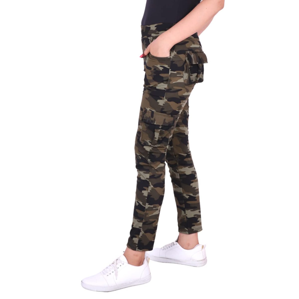 SPENCA Camouflage Dry-Fit Military Women Six Pocket Gym Trackpant,Joggers,Sports Pant | Green - Image 3
