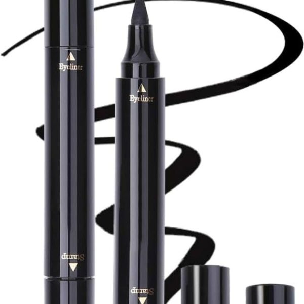 LARYNX Eyeliner Stamp Double-sided Liquid Winged Eye Liner Pen Waterproof Smudgeproof Eyeliner Pen (1 PCS, Black)