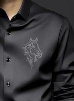 IndoPrimo Men's Satin Shirt with Spread Collar Neck Line Solid Pattern Full Sleeves Regular Fit Western Style and Standard Length - Image 2