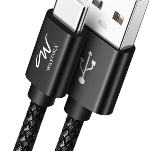 Wayona Type C 3Meter Nylon Braided 65W/3A Fast Charging USB C Long Cable Compatible for Samsung Galaxy S24, S23, S22, iPhone 15 Series, Android Auto, Apple CarPlay (10 FT Pack of 1, Black)