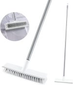 Multifunctional Bathroom Cleaning Brush with Wiper 2 in 1Tiles Cleaning Brush Floor Scrub Bathroom Brush with Long Handle 120° Rotate Bathroom (2in1Bathroom Cleaning Brush, White) - Image 3