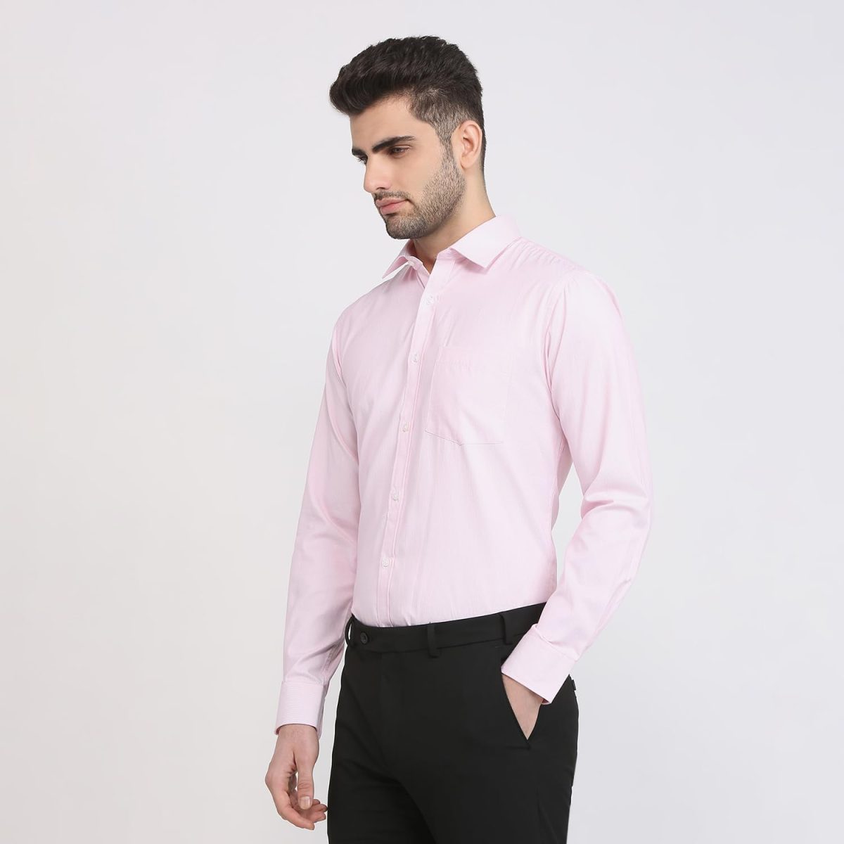 Park Avenue Men Slim Fit Structure Pattern Poly Cotton Blend Semi Cutaway Collar Full Sleeve Formal Shirt - Image 2