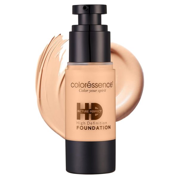 Coloressence HD Foundation - Buildable Coverage Liquid Foundation | Covers Blemishes and Dark Spots | Waterproof & Sweat Resistant | Iced Latte | 2 Applicator Sponges FREE