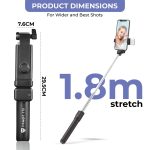 Tygot T1S SnapStick with Tripod Stand, 3 in 1 Multifunctional Design, Rechargable LED Light with Two Brighness Levels for Make up, Selfie, Vlogging & Photo Shoot, Selfie Stick with Bluetooth Remote - Image 2