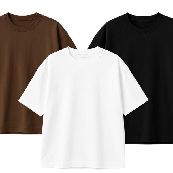 RodZen Oversized Half Sleeves Round Neck Solid Cotton Blend Combo T-Shirt for Men (Pack of 3)