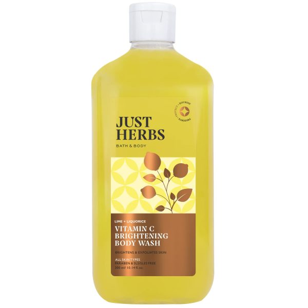 Just Herbs Vitamin C Brightening Body Wash with Lime and Liquorice for Men & Women | Hydrates Skin, Reduces Hyperpigmentation & Maintains pH Level | Suits All Skin Types- 300 ml
