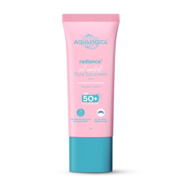 Aqualogica Radiance+ Oil Control Fluid Sunscreen For Oily Skin - 50 G|Ultra-Light Fluid Texture|Spf 50+ Pa++++ Uva & Uvb Protection|Controls Excess Oil| Non Greasy|No White Cast|For Men & Women