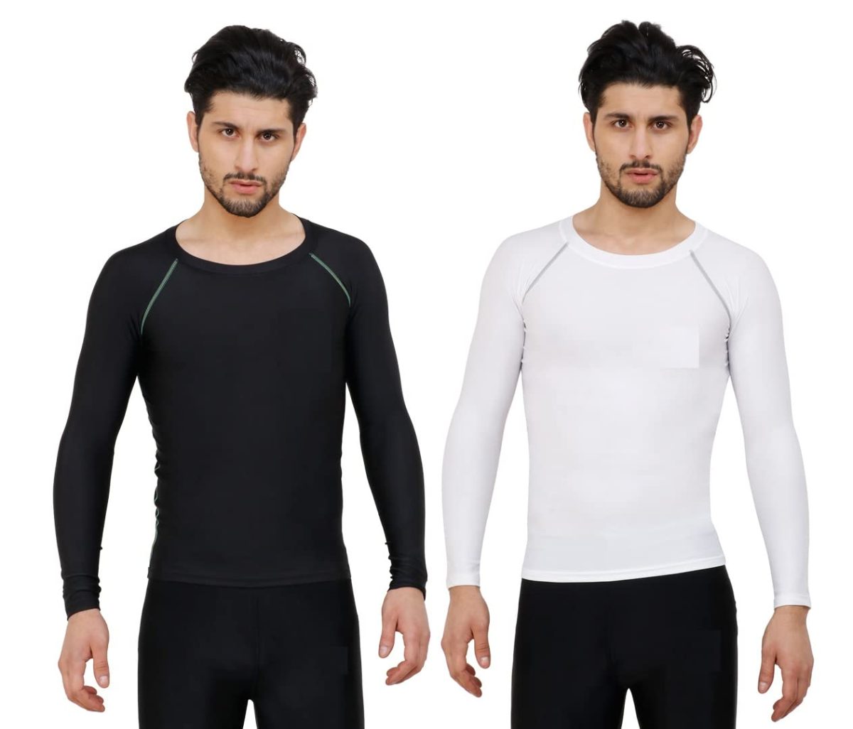 NEVER LOSE Men's Compression Ultima T-Shirt Top Skin Tights Fit Lycra Inner Wear Full Sleeve for Gym Cricket Football Badminton Sports Combo (Pack of 2)
