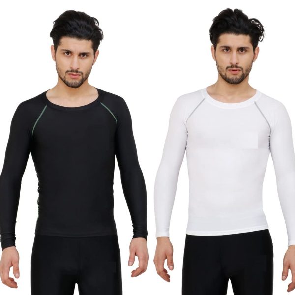 NEVER LOSE Men's Compression Ultima T-Shirt Top Skin Tights Fit Lycra Inner Wear Full Sleeve for Gym Cricket Football Badminton Sports Combo (Pack of 2)