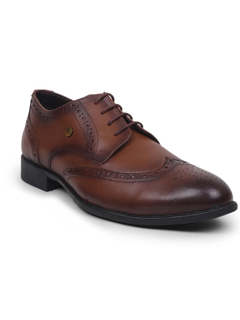 Liberty Fortune BELGIUM01E Men’s Formal Oxford Shoes - Black, Tan - Synthetic Leather Lace-Up with Cushioned Footbed - Stylish Wedding and Office Footwear - Comfortable and Lightweight