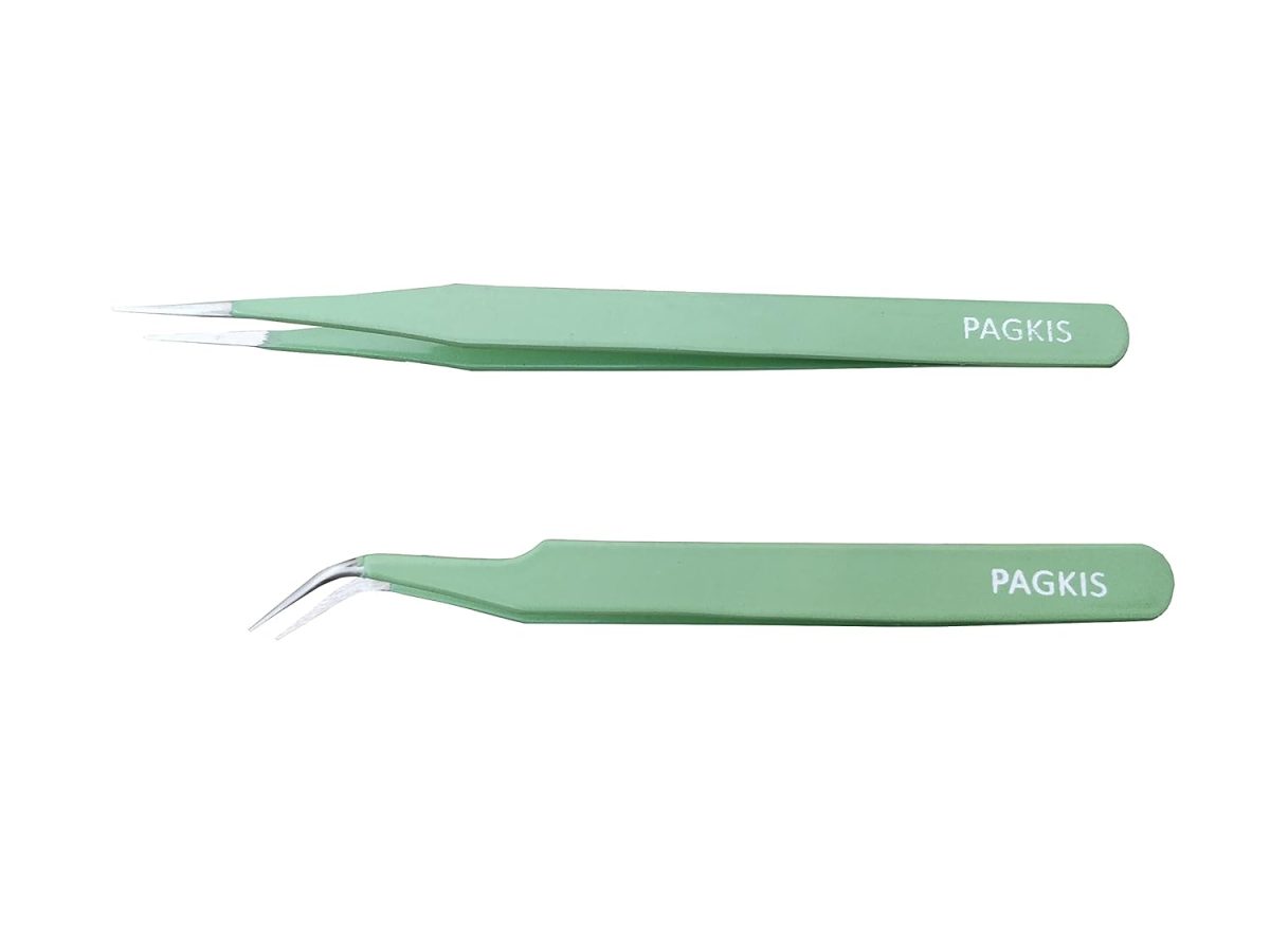 PagKis ESD Safe Anti-Static Tweezers (Green, Pack of 2, Straight & Curved Pointed) - Image 2