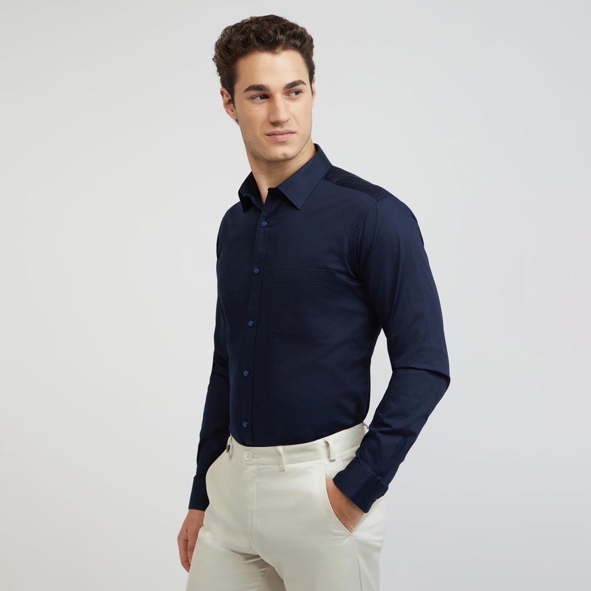 Raymond Men's Pure Cotton Solid Pattern Slim Fit Semi Cutaway Collar Full Sleeve Formal Shirt - Image 3
