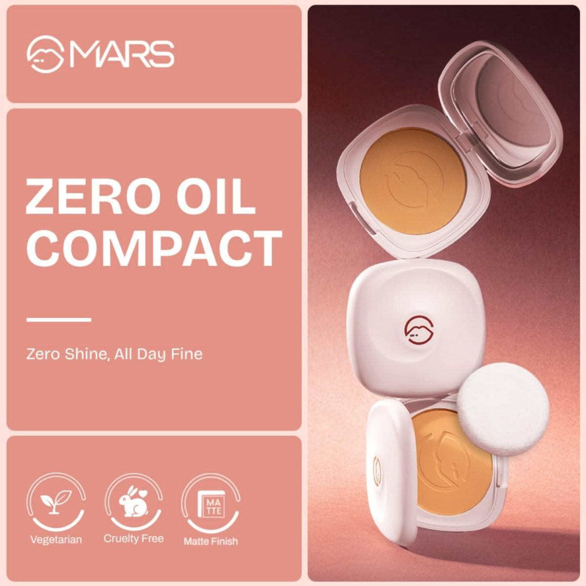 MARS Zero Oil Compact with an Applicator (10 gm) (04-MEDIUM BEIGE) | Non-Comedogenic | Oil Control | Long-Lasting | Matte Finish | Light-Weight | Minimize Pores | Travel Friendly - Image 3