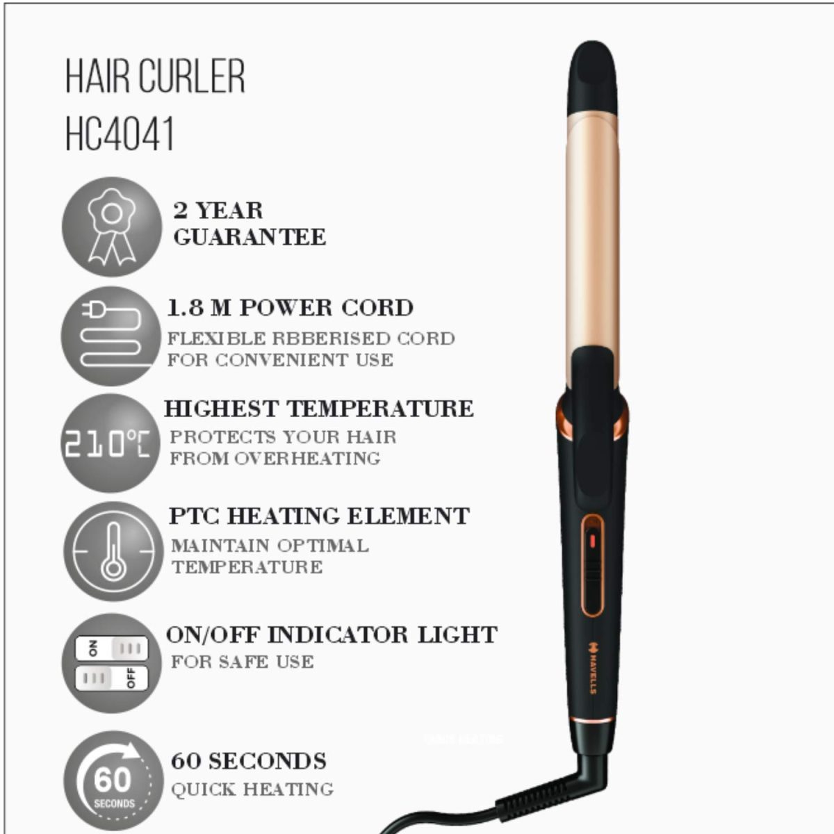 Havells HC4041 25mm Hair Curler for Long-Lasting Curls (Black) - Image 4