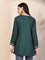 QAZMI Women's Ardra Kashmiri A-Line Rayon Cotton Short Kurti - Image 5