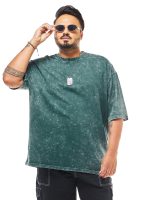 Bewakoof Men's Self Design Oversized Fit Half Sleeve Round Neck Pure Cotton Plus Size Acid Wash T-Shirt