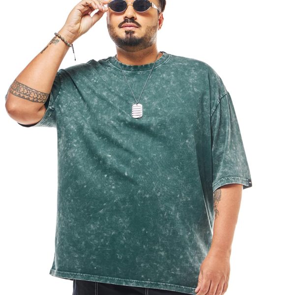 Bewakoof Men's Self Design Oversized Fit Half Sleeve Round Neck Pure Cotton Plus Size Acid Wash T-Shirt