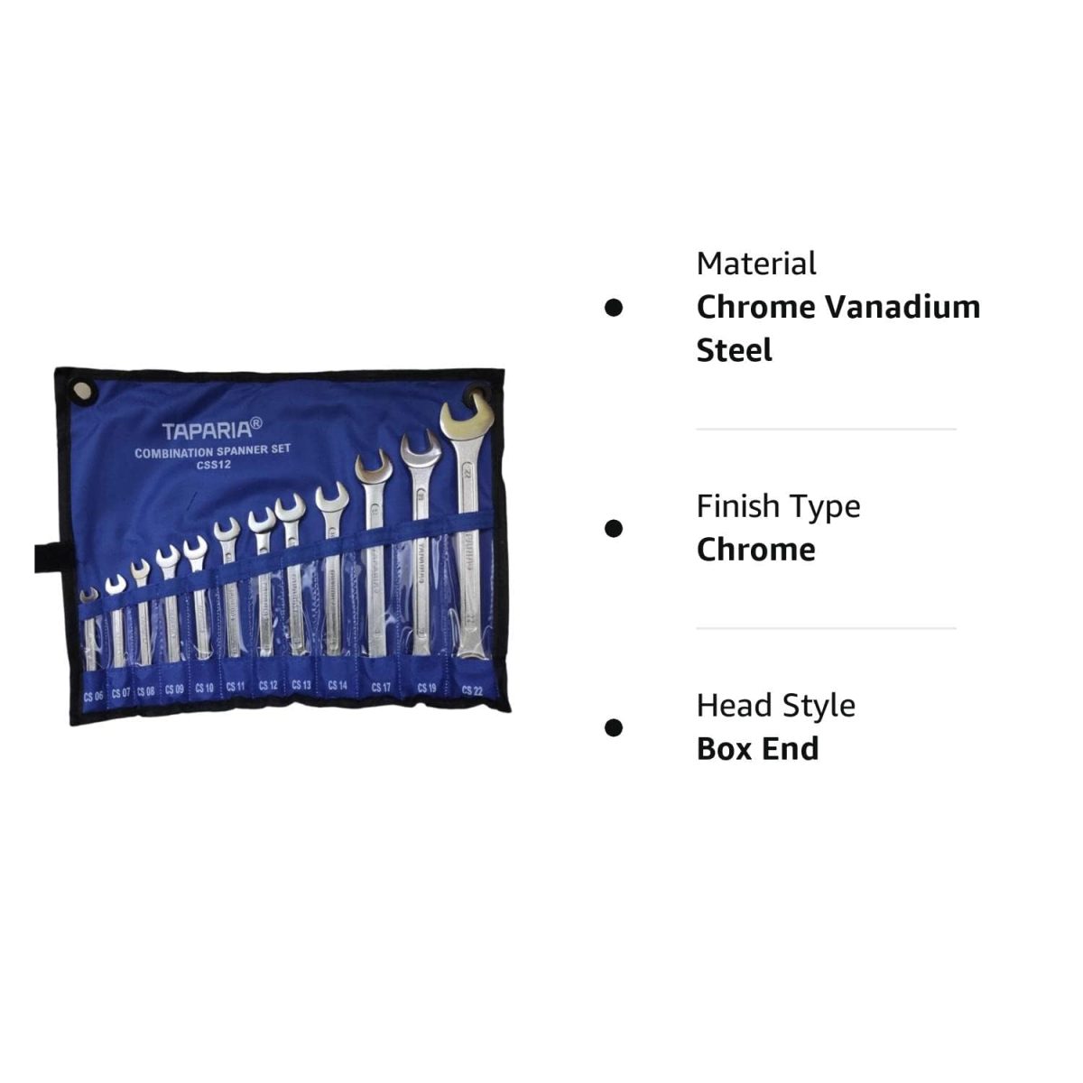 Taparia Combination Spanner Set 12pc Wrench Chrome Vanadium CSS12 - Image 4