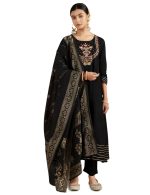 Kaari Women's Kurta Set with Dupatta - Anarkali Style | Gown Length | Placement Neck Embroidery & Gota Border | Rich Brocade Dupatta | Straight Pant | Kurta Set For Women