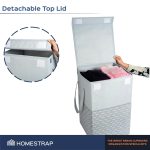 Homestrap 75 LTR Foldable Laundry Basket | Printed Laundry Bag with Lid Front Handle | Non-Woven Toy Organiser | Washing Cloth Laundry Bin(Grey)(Polypropylene) - Image 6