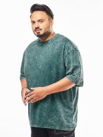 Bewakoof Men's Self Design Oversized Fit Half Sleeve Round Neck Pure Cotton Plus Size Acid Wash T-Shirt - Image 2