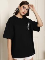 Fabflee Pure Cotton Oversized Baggy Fit Drop Shoulder Latest Aesthetic & Cool Graphic Printed Half Sleeve Tshirt for Women |Trendy Tees |Casual Loose Korean T-Shirt - Image 4