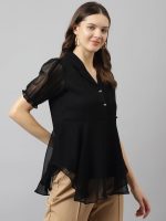 KERI PERRY Women's Georgette Solid Flared Western Regular Fit Top|Winter Top|Western Top| Top for Women|Latest Women Top|Trendy Women Top|New Launched - Image 3