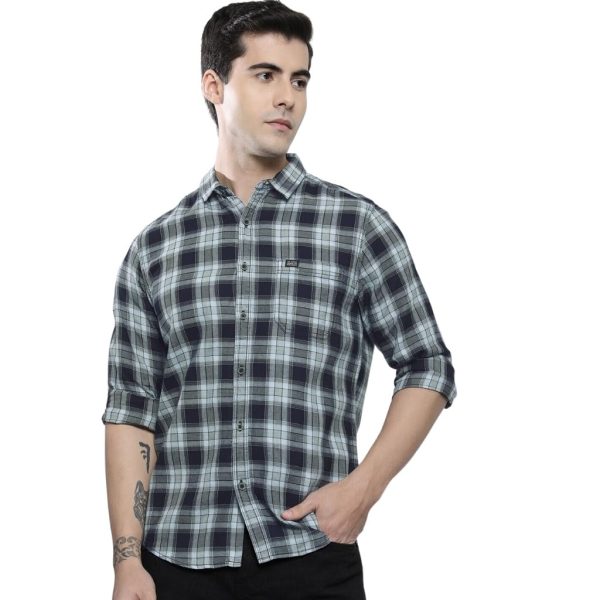 The Indian Garage Co Men's Cotton Slim Fit Checkered Full Sleeves Spread Collar Casual Shirt