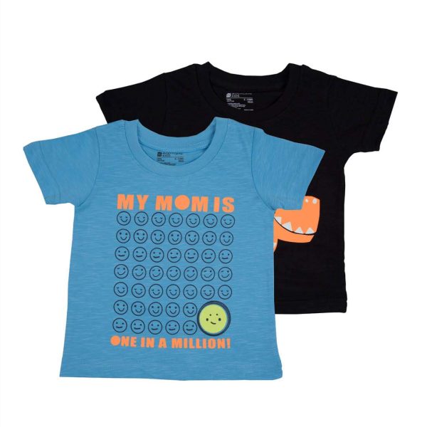 BODYCARE Kids Infantwear Boy's Black & Blue Printed Round Neck Regular Fit T-Shirt Pack Of 2,Cotton,6 Months-12 Months