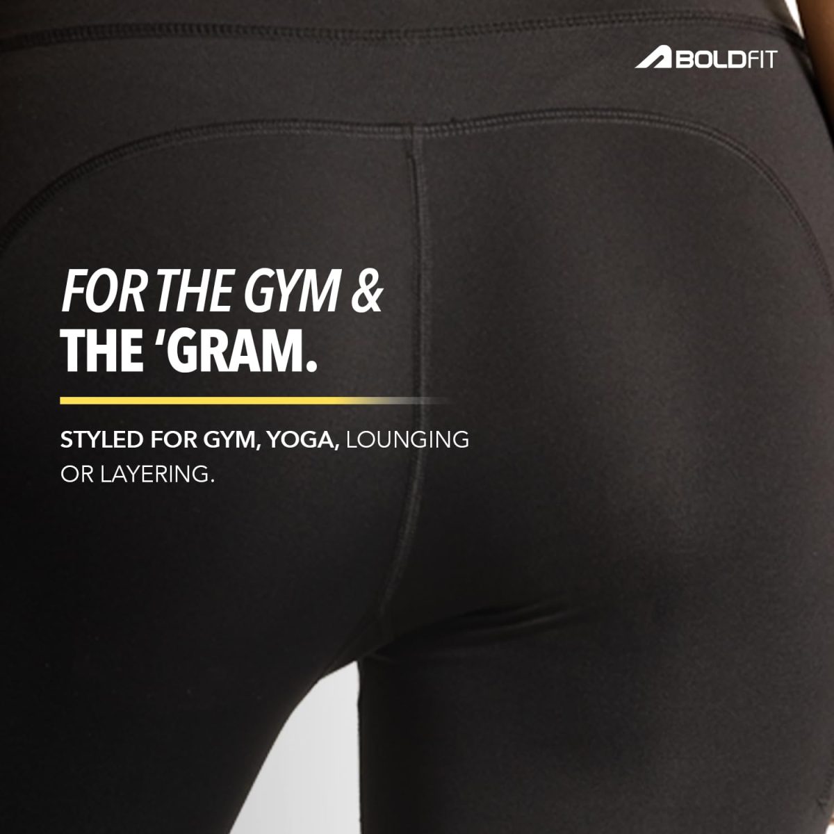 Boldfit Mid-Rise Ankle-Length Gym Leggings for Women – Breathable, Stretchy Polyster Yoga Pants, Sweat-Wicking, Non-See-Through Activewear, Workout Tights Jeggings with Pockets-Black - Image 6