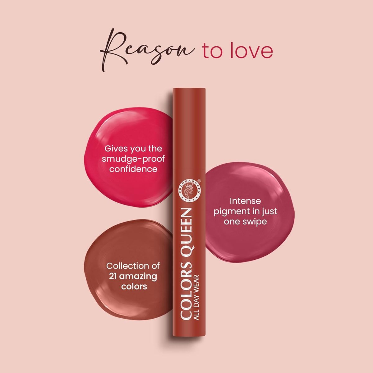 Colors Queen All Day Wear Liquid Lipstick - Taboo, 12g | Highly Pigmented, Long Lasting Matte Lipstick | Smooth One Swipe Application, Lightweight & Non Transfer Liquid Lipstick for Women - Image 4