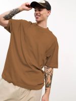 CHKOKKO Polyester Oversized Solid Round Neck Tshirts for Men Golden Brown L (T-La-1-5) - Image 3