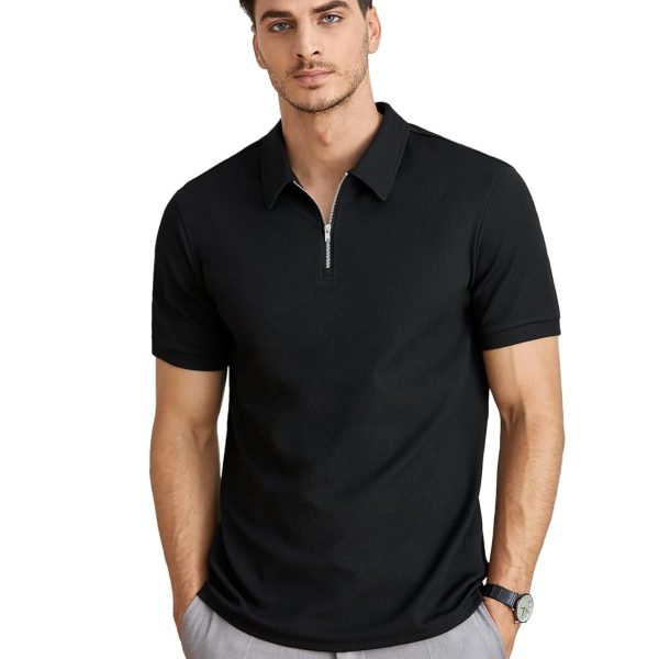 Men's V-Neck with Zip Closure Type T-Shirt Men's Regular Fit