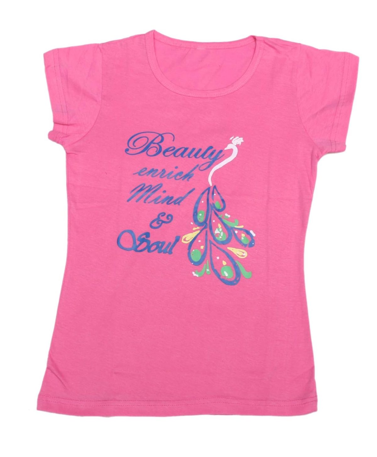 IndiWeaves Girls Cotton Half Sleeve Printed T-Shirt (Pink,9-10 Years)