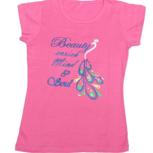 IndiWeaves Girls Cotton Half Sleeve Printed T-Shirt (Pink,9-10 Years)