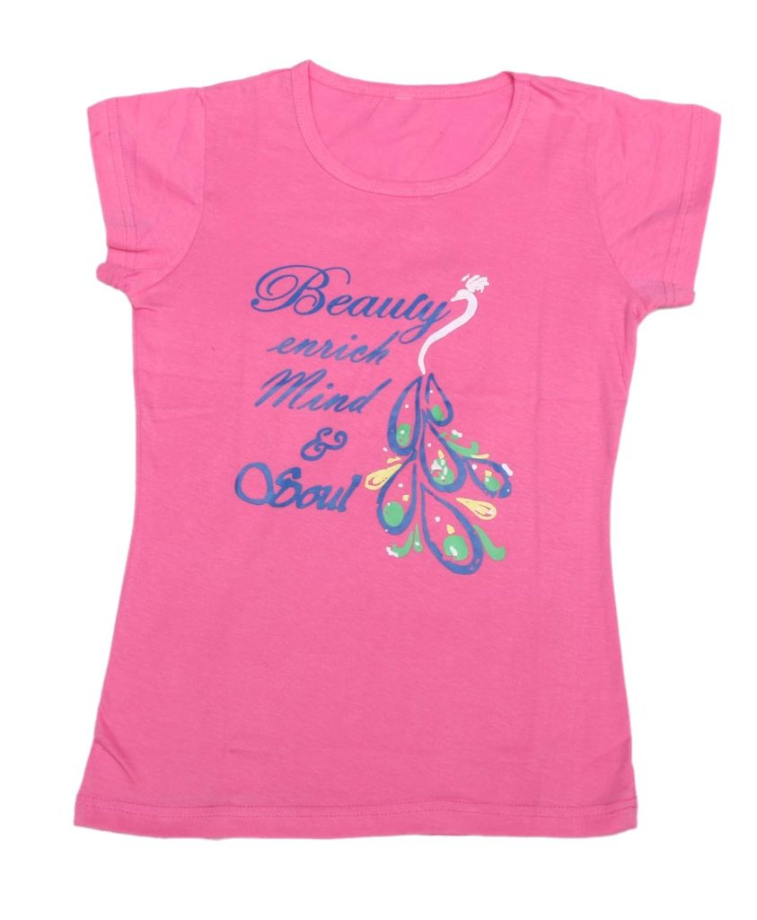 IndiWeaves Girls Cotton Half Sleeve Printed T-Shirt (Pink,9-10 Years)