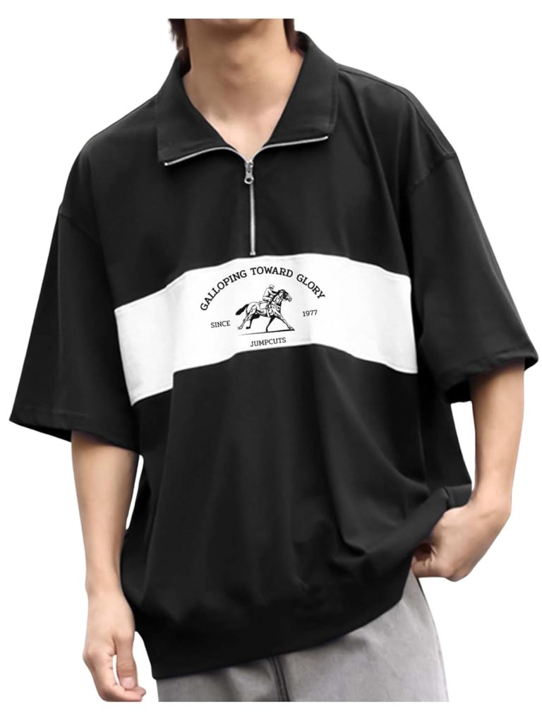 Jump Cuts || Mens || Printed || Half Zipper || Polo Neck || 3/4th Sleeve || Cotton Blend || Polo T-Shirt
