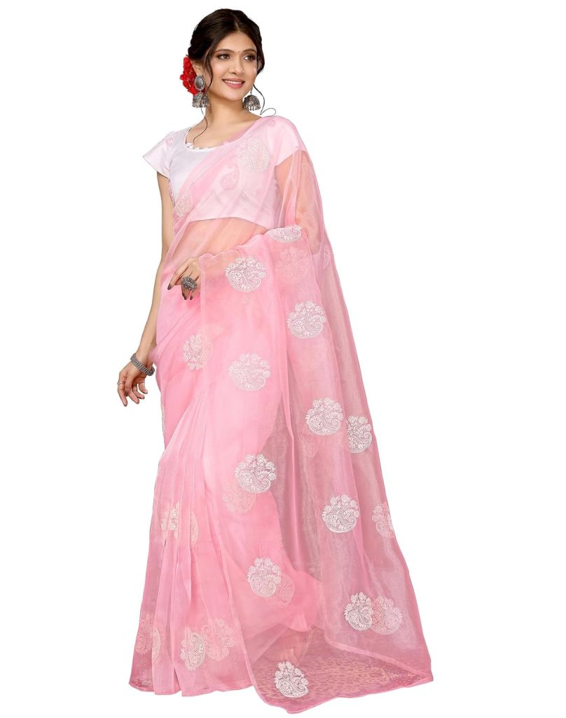 Yashika Women's Woven Printed Organza Saree with Blouse Material (AZ-YS-P1-PRMISHA-Parent_Pink)