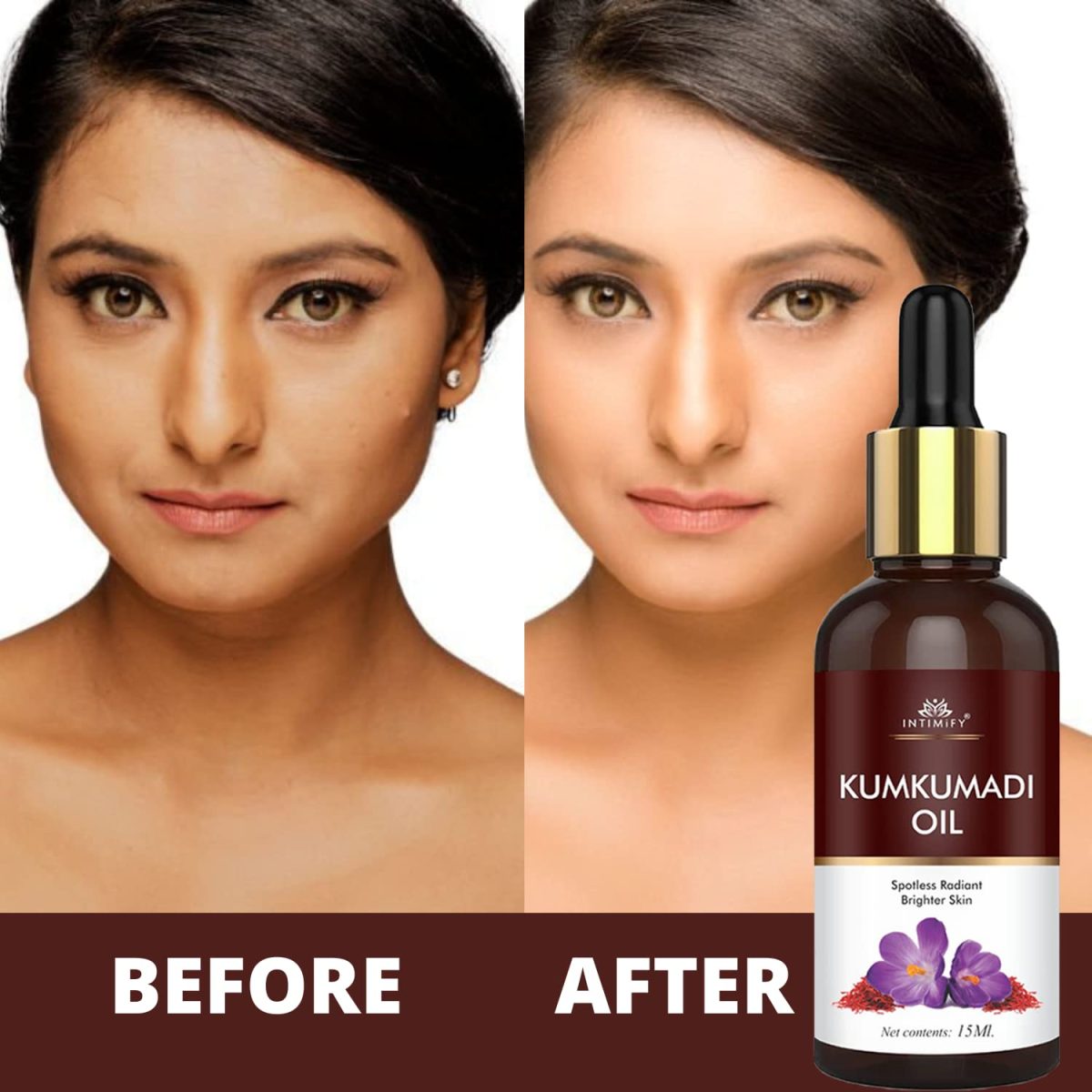 INTIMIFY Kumkumadi Tailam For Face, Kumkumadi Face Oil For Glowing Skin, Face Serum For Wrinkles, Whitening, Lightening & Pigmentation (30 ml) Pack of 1 - Image 4