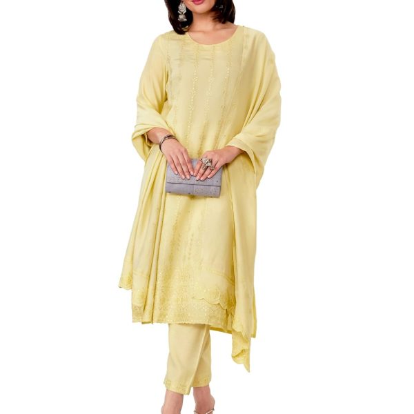 Amazon Brand - Myx Women's Embroidered Kurta Pant Set with Dupatta