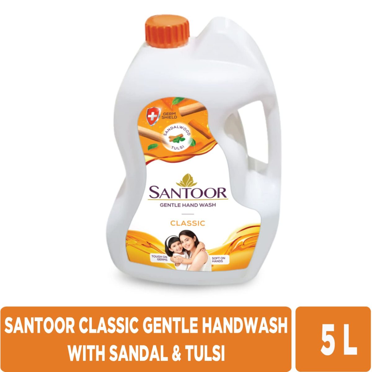 Santoor Classic Gentle Hand Wash 5000ml with Natural Goodness of Sandalwood & Tulsi| Rich Lathering Formula With Anti-Bacterial Properties| Soft on Hands| Soothes & Hydrates Skin - Image 2